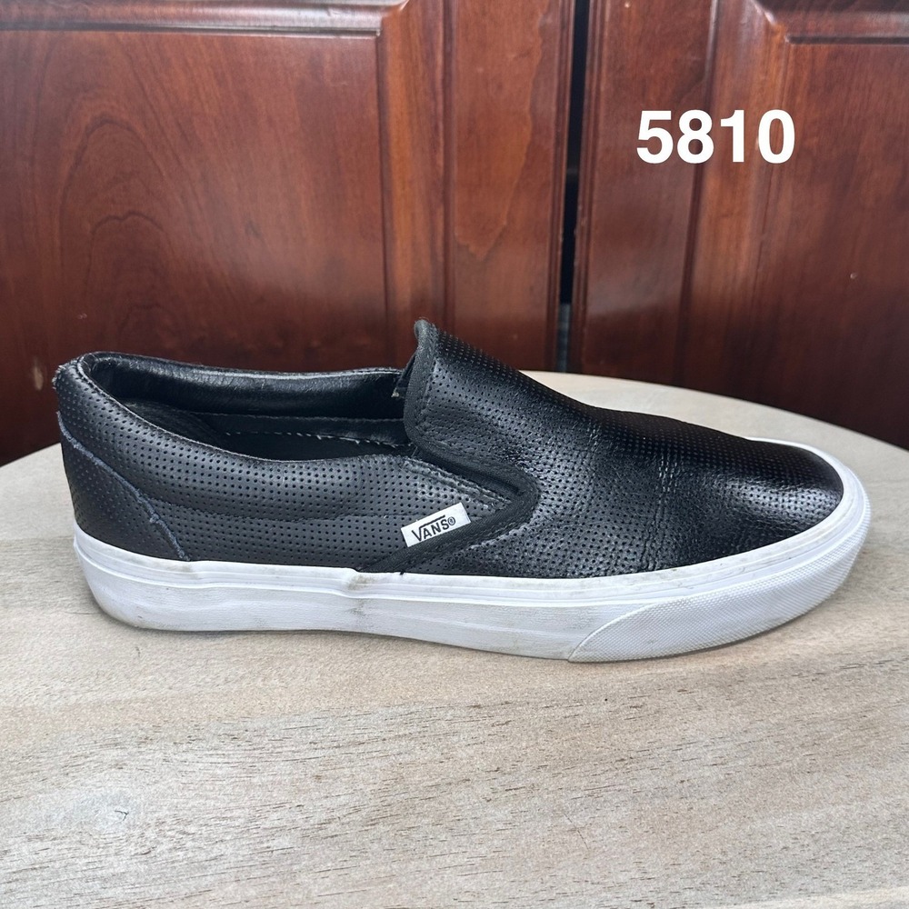 Vans Classic Slip On Black Perforated Leather Sneakers Womens 9.5 Mens 8.0 TCHO